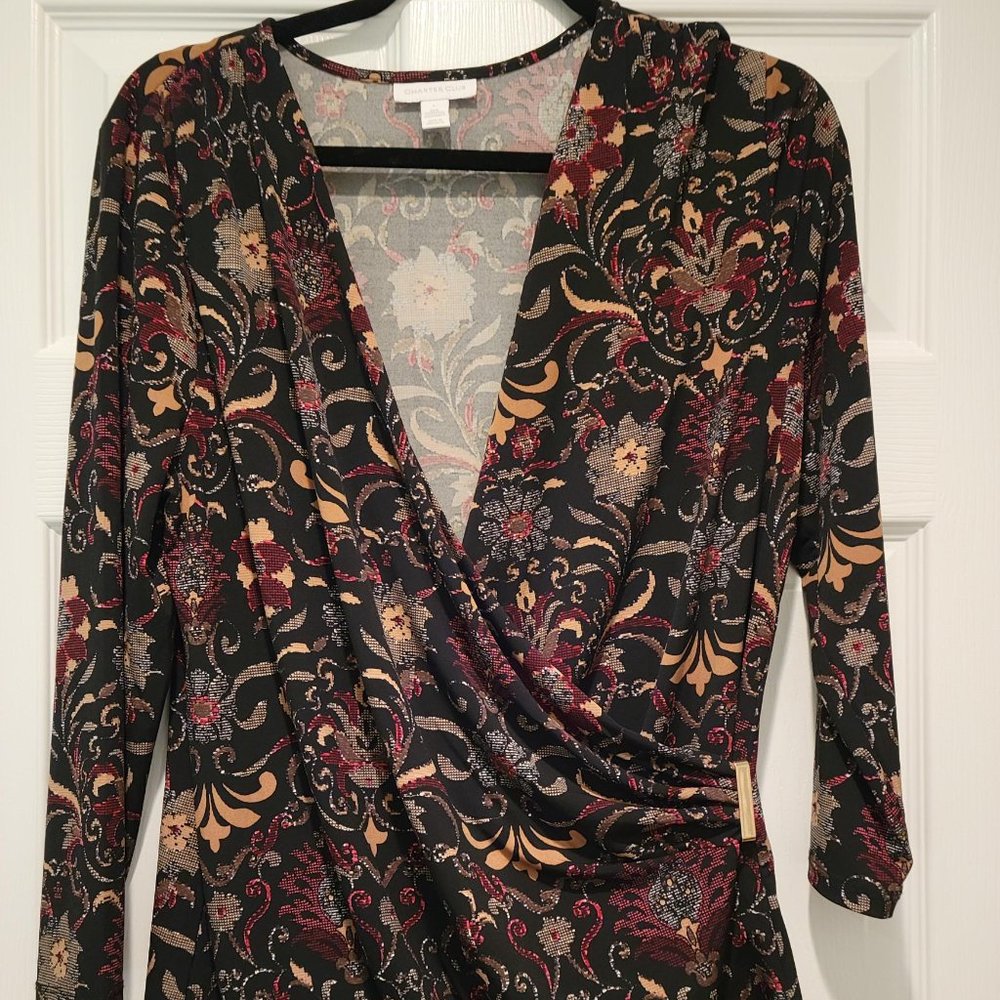 Charter Club Floral Top; Criss-Cross Front; Size Large